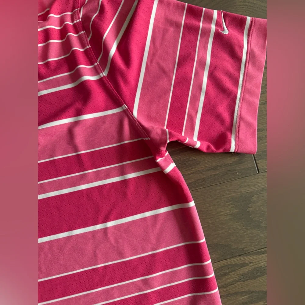 Nike Golf Dri Fit Tour Performance Pink White Stripe Polo Shirt Mens Large